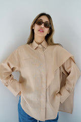 DARIA - Oversized shirt with removable scarf - Beige - Modestories