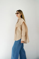 DARIA - Oversized shirt with removable scarf - Beige - Modestories