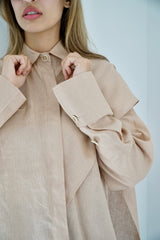 DARIA - Oversized shirt with removable scarf - Beige - Modestories