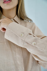 DARIA - Oversized shirt with removable scarf - Beige - Modestories