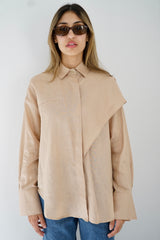 DARIA - Oversized shirt with removable scarf - Beige - Modestories
