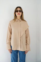 DARIA - Oversized shirt with removable scarf - Beige - Modestories