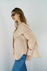 DARIA - Oversized shirt with removable scarf - Beige - Modestories