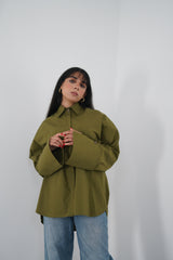 BLOOM - Oversized button down shirt (Olive green) - Modestories