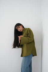 BLOOM - Oversized button down shirt (Olive green) - Modestories
