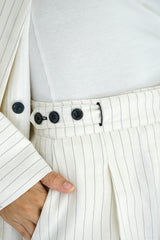 TARA - Tailored Matching Set - White with black stripes - Modestories