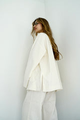 TARA - Tailored Matching Set - White with black stripes - Modestories