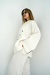 TARA - Tailored Matching Set - White with black stripes - Modestories