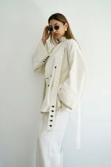 TARA - Tailored Matching Set - White with black stripes - Modestories