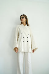 TARA - Tailored Matching Set - White with black stripes - Modestories