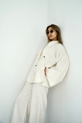 TARA - Tailored Matching Set - White with black stripes - Modestories