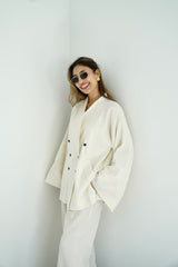 TARA - Tailored Matching Set - White with black stripes - Modestories