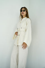 TARA - Tailored Matching Set - White with black stripes - Modestories