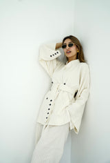 TARA - Tailored Matching Set - White with black stripes - Modestories