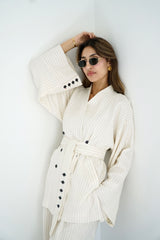 TARA - Tailored Matching Set - White with black stripes - Modestories