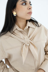LAMAR - Oversized shirt with removable scarf - Beige
