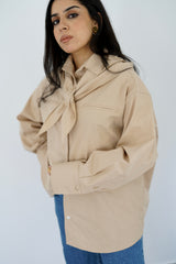 LAMAR - Oversized shirt with removable scarf - Beige
