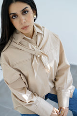 LAMAR - Oversized shirt with removable scarf - Beige