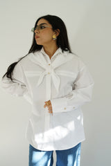 LAMAR - Oversized shirt with removable scarf - White