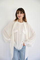MARA - SHIRT WITH REMOVABLE SCARF - OFF WHITE STRIPED