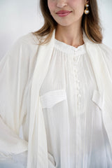 MARA - SHIRT WITH REMOVABLE SCARF - OFF WHITE STRIPED