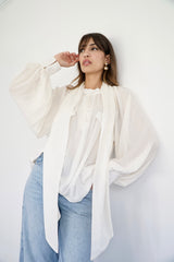 MARA - SHIRT WITH REMOVABLE SCARF - OFF WHITE STRIPED