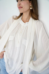 MARA - SHIRT WITH REMOVABLE SCARF - OFF WHITE STRIPED