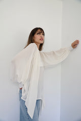MARA - SHIRT WITH REMOVABLE SCARF - OFF WHITE STRIPED