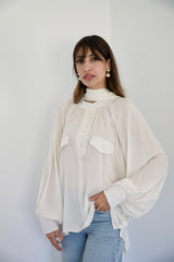 MARA - SHIRT WITH REMOVABLE SCARF - OFF WHITE STRIPED
