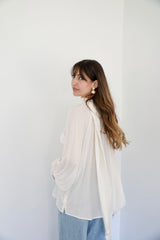 MARA - SHIRT WITH REMOVABLE SCARF - OFF WHITE STRIPED