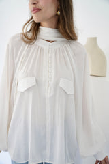 MARA - SHIRT WITH REMOVABLE SCARF - OFF WHITE STRIPED