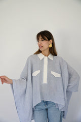 JOURI - CAPE CUT SHIRT - WHITE & BLUE