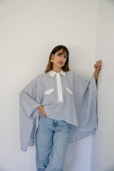JOURI - CAPE CUT SHIRT - WHITE & BLUE