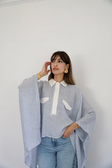 JOURI - CAPE CUT SHIRT - WHITE & BLUE