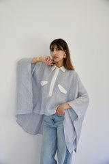 JOURI - CAPE CUT SHIRT - WHITE & BLUE