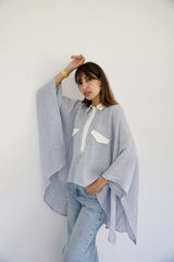 JOURI - CAPE CUT SHIRT - WHITE & BLUE