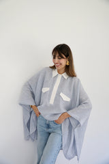 JOURI - CAPE CUT SHIRT - WHITE & BLUE