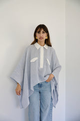 JOURI - CAPE CUT SHIRT - WHITE & BLUE