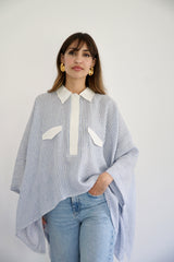 JOURI - CAPE CUT SHIRT - WHITE & BLUE