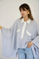 JOURI - CAPE CUT SHIRT - WHITE & BLUE