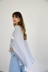 JOURI - CAPE CUT SHIRT - WHITE & BLUE
