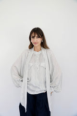 MARA - SHIRT WITH REMOVABLE SCARF - WHITE & DARK GREEN