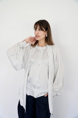 MARA - SHIRT WITH REMOVABLE SCARF - WHITE & DARK GREEN