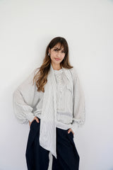 MARA - SHIRT WITH REMOVABLE SCARF - WHITE & DARK GREEN