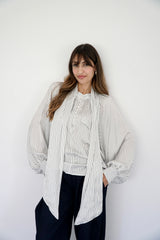 MARA - SHIRT WITH REMOVABLE SCARF - WHITE & DARK GREEN