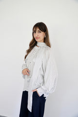 MARA - SHIRT WITH REMOVABLE SCARF - WHITE & DARK GREEN