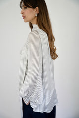 MARA - SHIRT WITH REMOVABLE SCARF - WHITE & DARK GREEN
