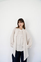 MARA - SHIRT WITH REMOVABLE SCARF - OFF WHITE & BURGUNDY