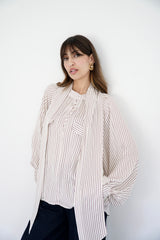 MARA - SHIRT WITH REMOVABLE SCARF - OFF WHITE & BURGUNDY
