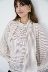 MARA - SHIRT WITH REMOVABLE SCARF - OFF WHITE & BURGUNDY